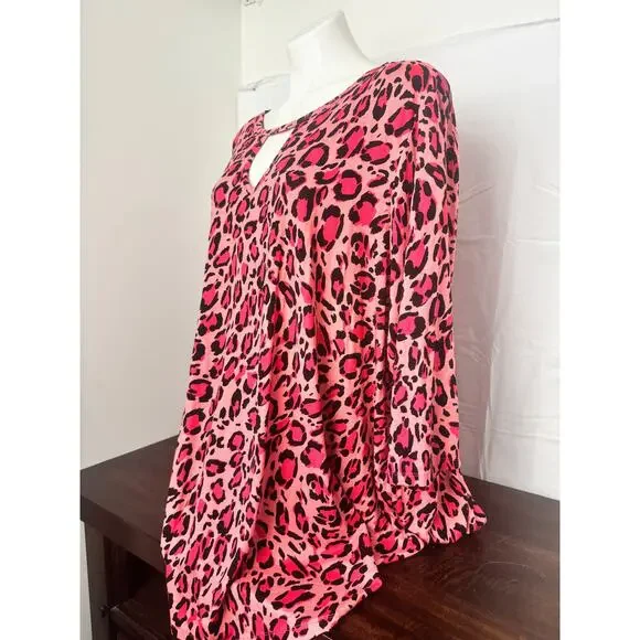 Jessica London Plus Size Keyhole Pink Leopard Swing Tunic 26/28 - Picture 2 of 7